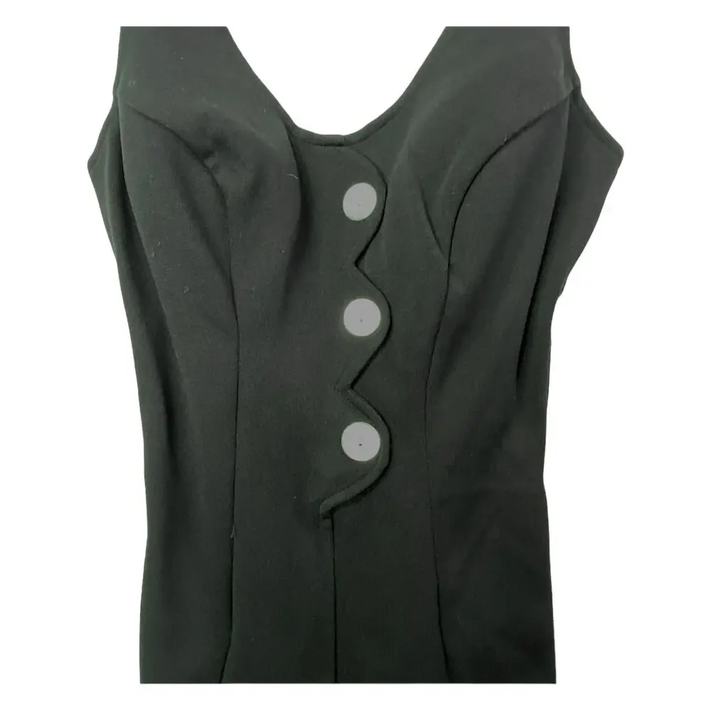 Vintage 1960s Women Black  Modest‎ Scalloped One Piece Swimsuit Small